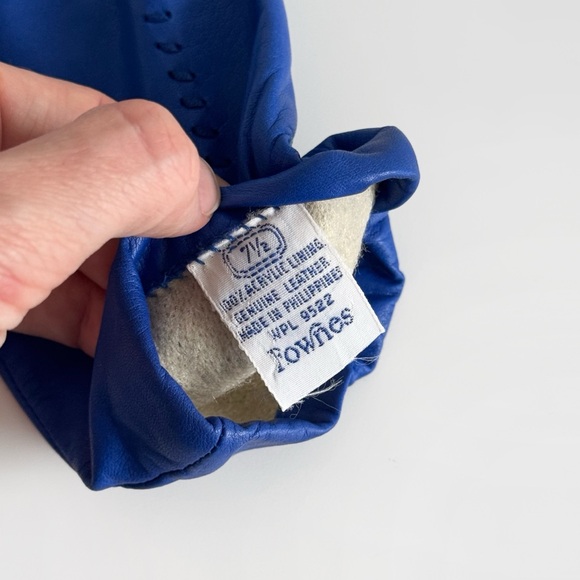 NEW 80s 90s Vintage Leather Gloves Cobalt Blue 7.5 S/M - Picture 3 of 3